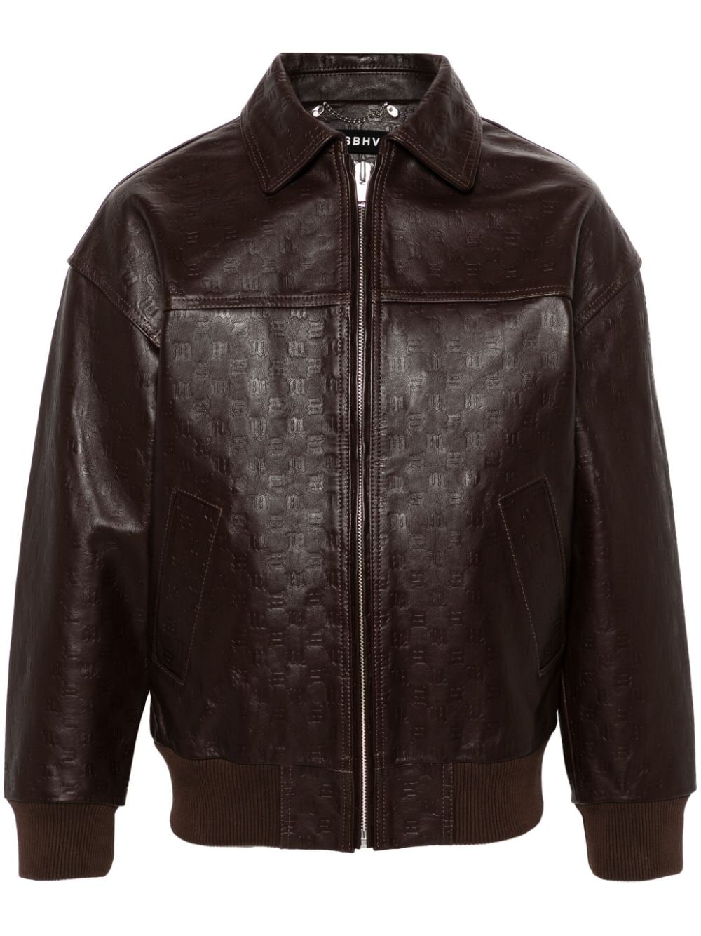 logo-embossed leather jacket - 1