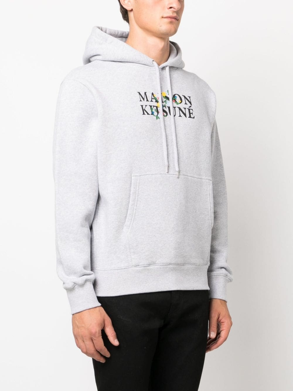 logo-print drawstring cotton hoodie - 3