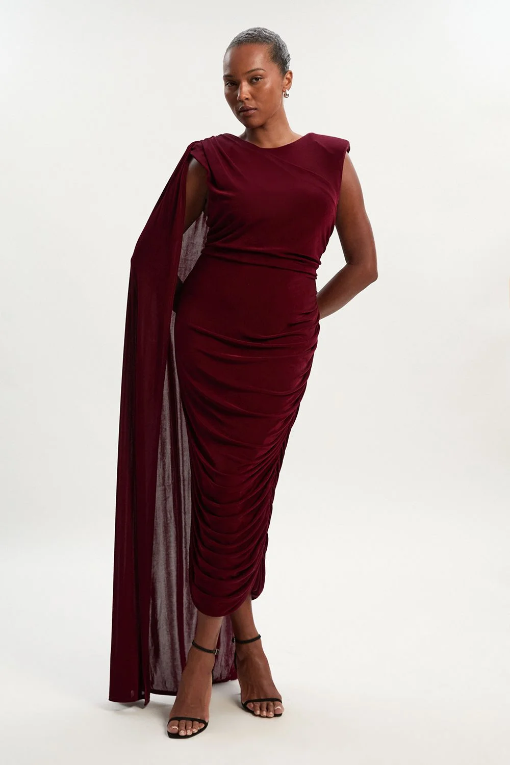 Plus Size Premium Slinky Crepe Scarf Detail Maxi Dress - 1