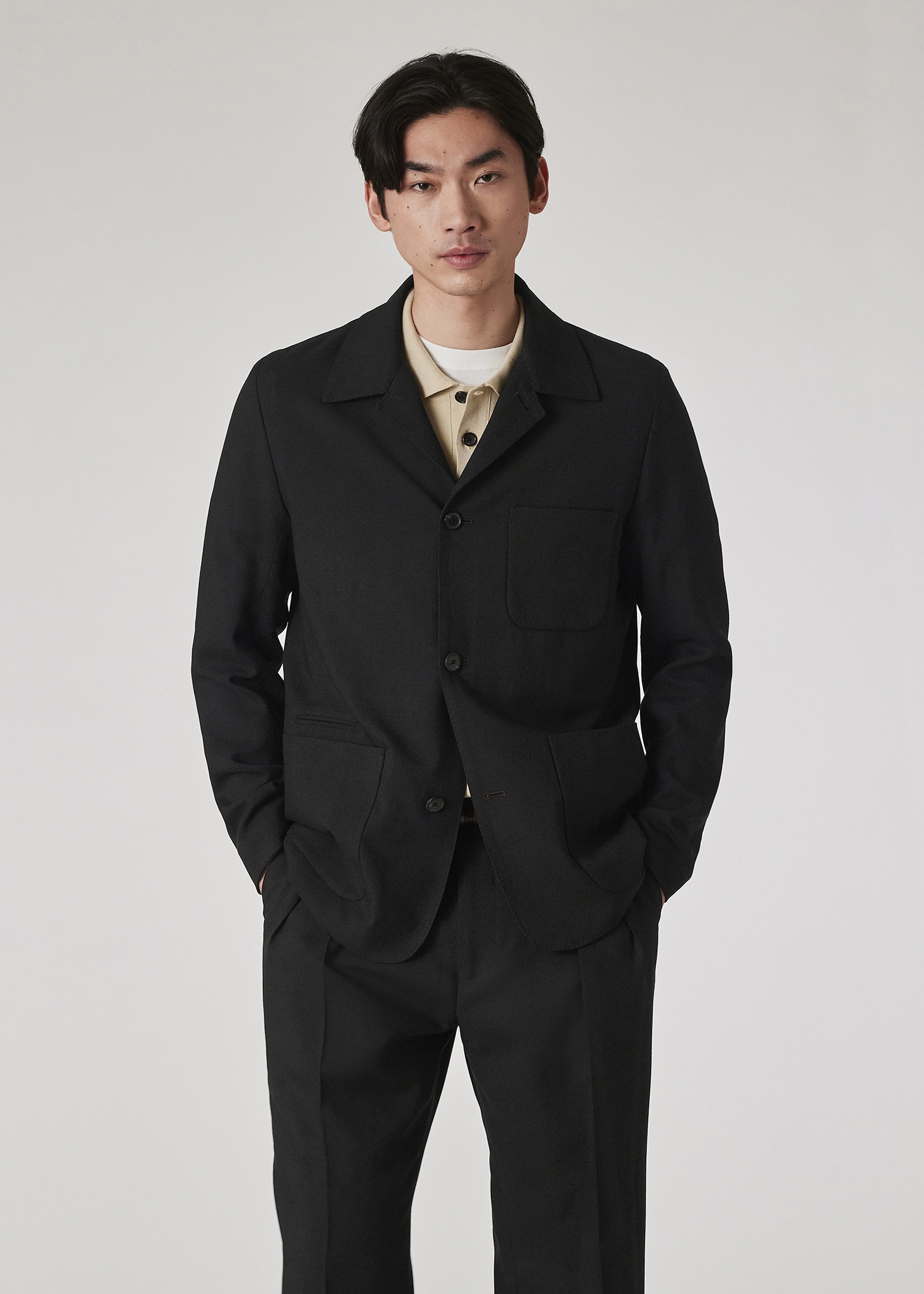 Black Two-Ply Hopsack Wool Work Jacket and Pleated Trousers Co-ord - 8
