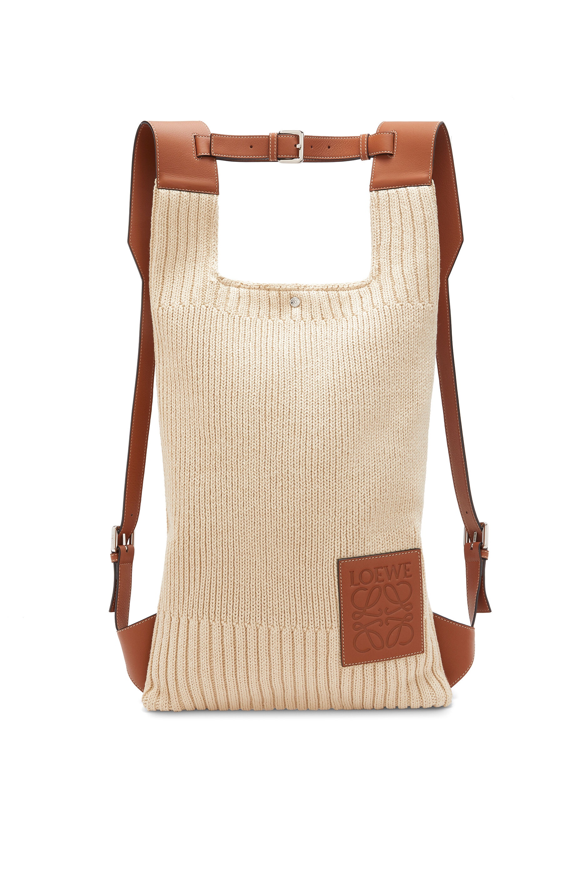 Shopper backpack in cotton and calfskin - 1