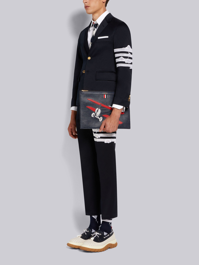 Navy Pebble Grain Leather Plane Applique Medium Document Holder 4