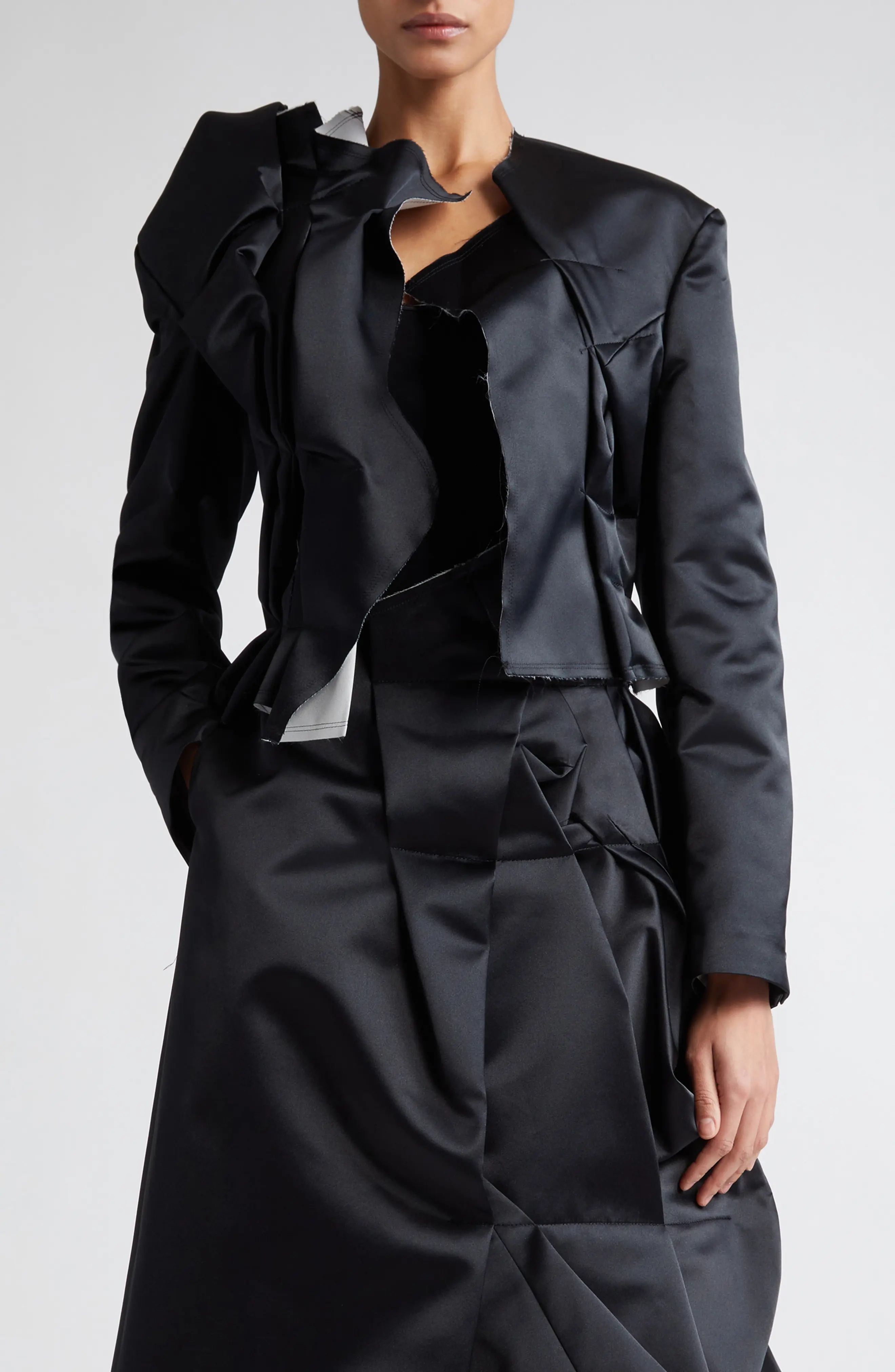 Deconstructed Asymmetric Satin Jacket - 1