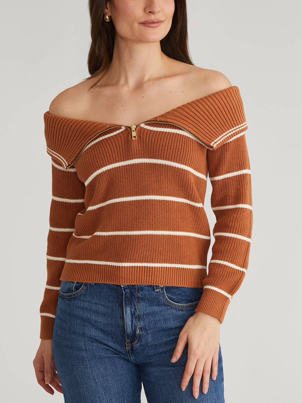 Sierra: Cotton Stripe Off Shoulder Pullover - 1