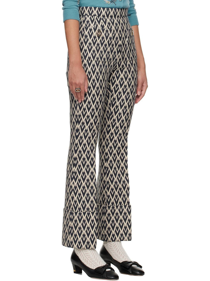 Off-White & Navy Toute 'La V' Jacquard Trousers 2
