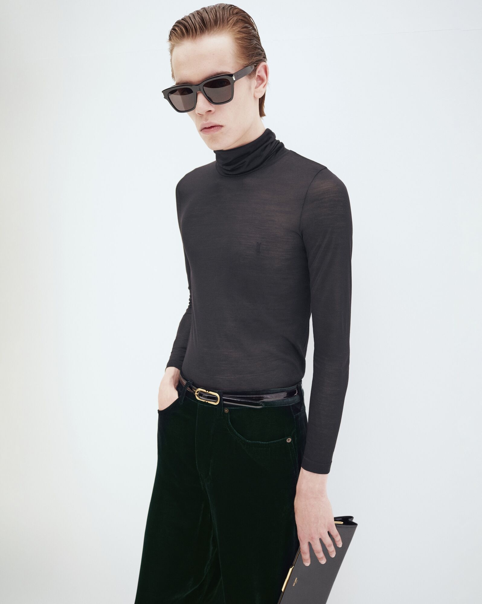 monogram turtleneck top in silk jersey - 2