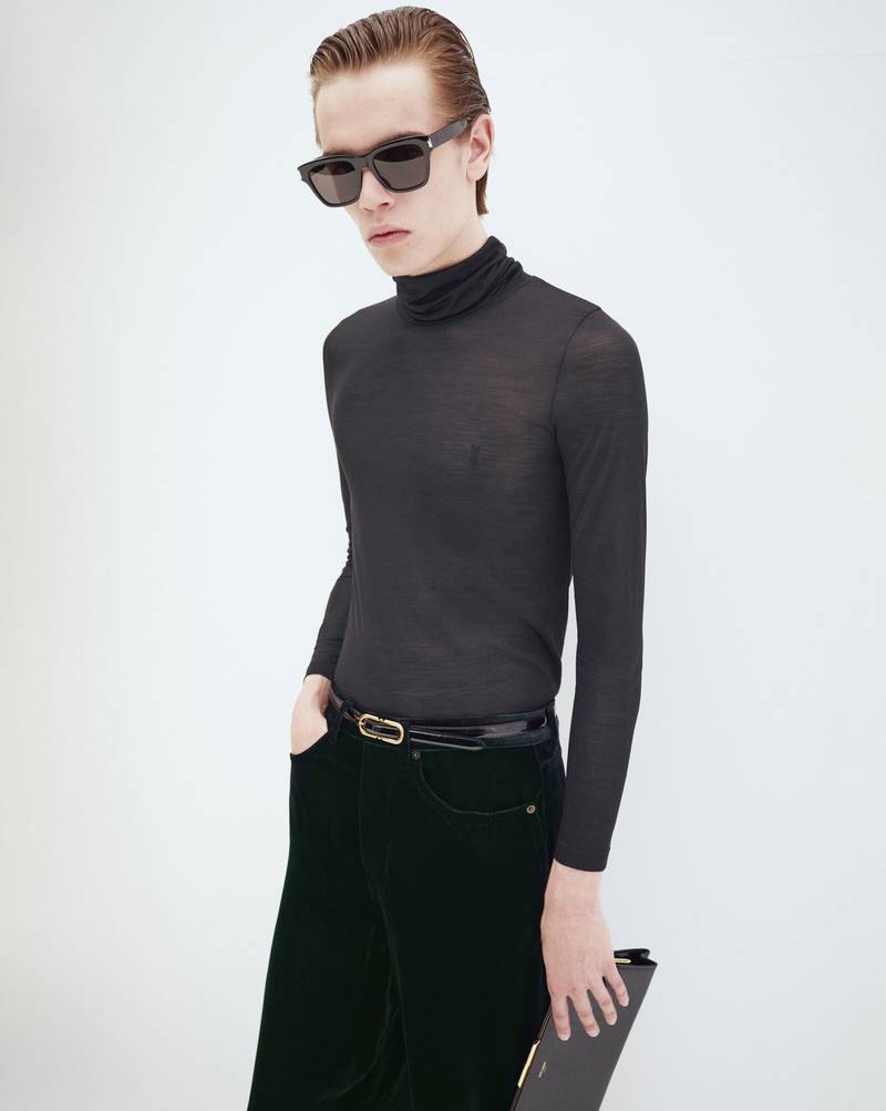 SAINT LAURENT monogram turtleneck top in silk jersey outlook