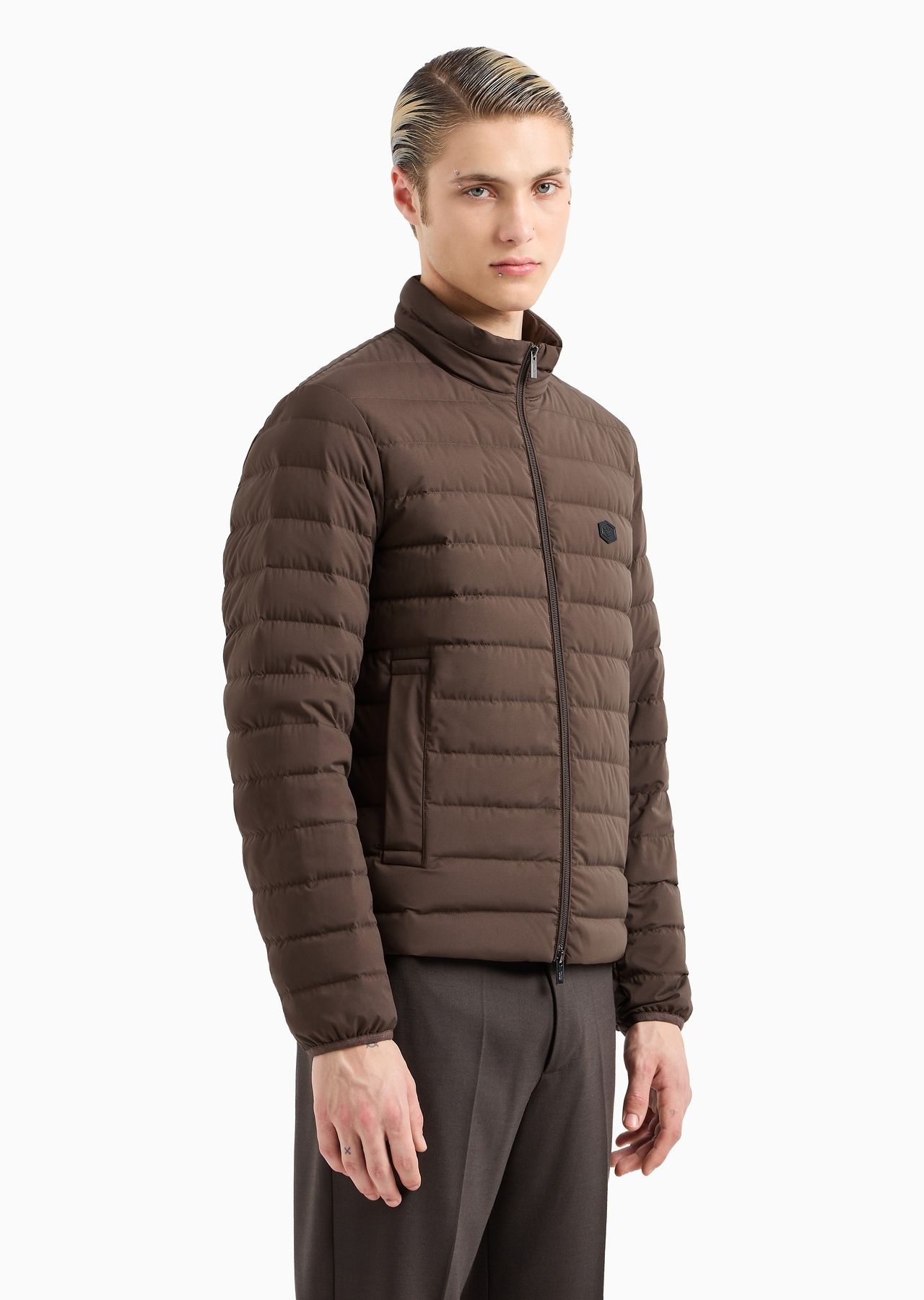 Quilted nylon full-zip down jacket with eagle logo patch - 2