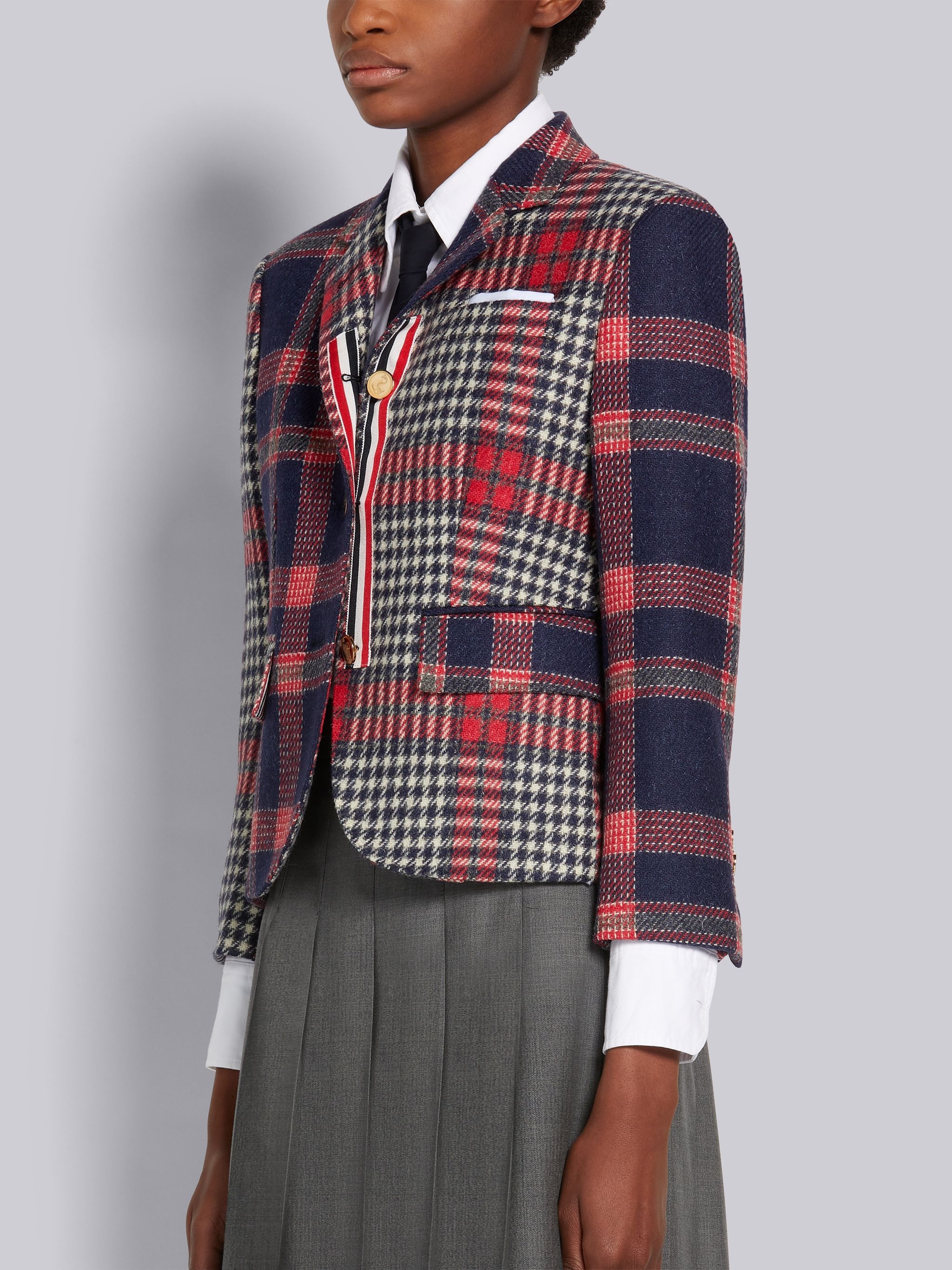 Multicolor Grid Windowpane Check British Wool Grosgrain Placket High Armhole Sport Coat - 2