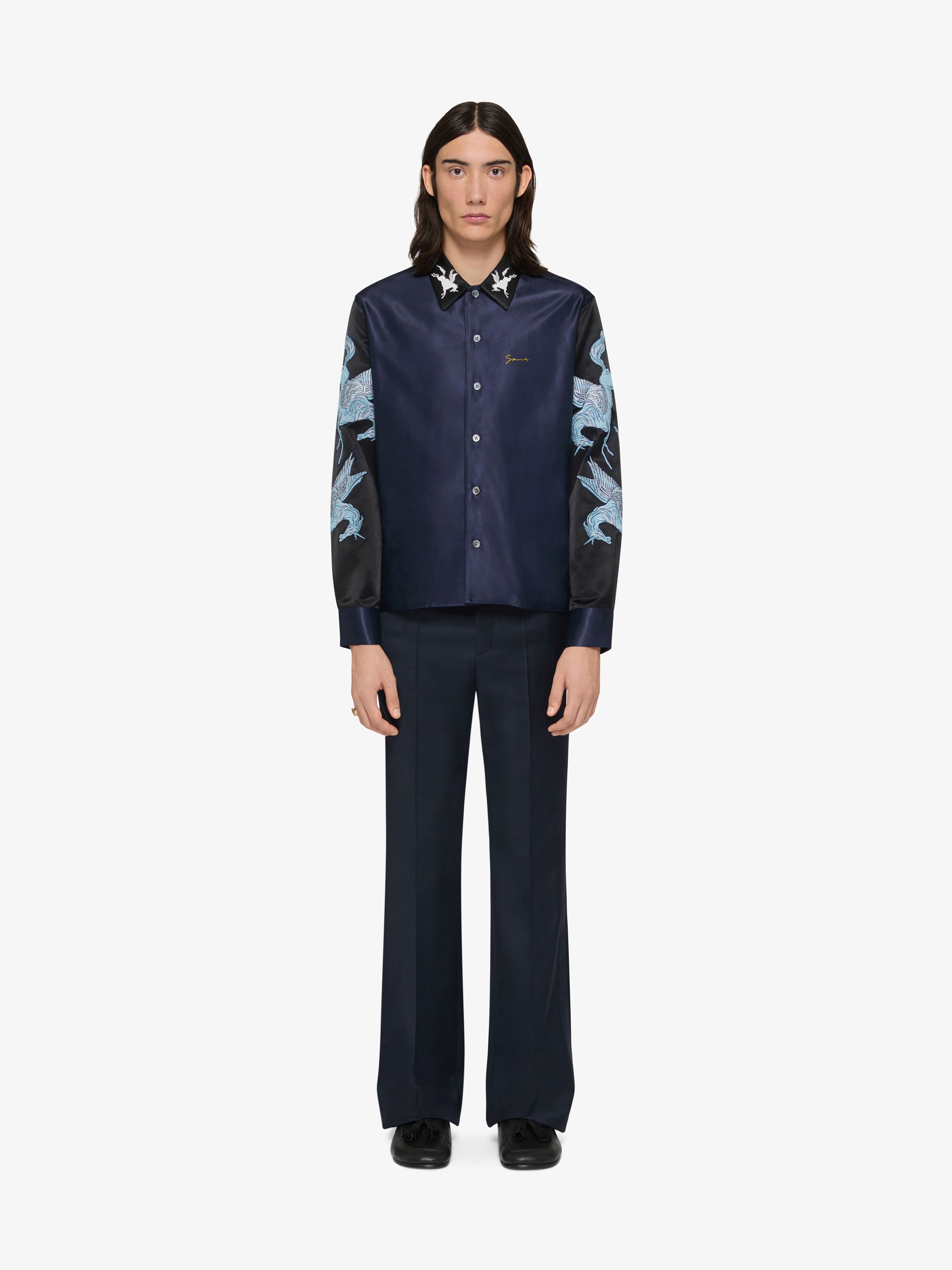 SLIM FIT SHIRT IN SATIN WITH UNICORNS EMBROIDERY - 2