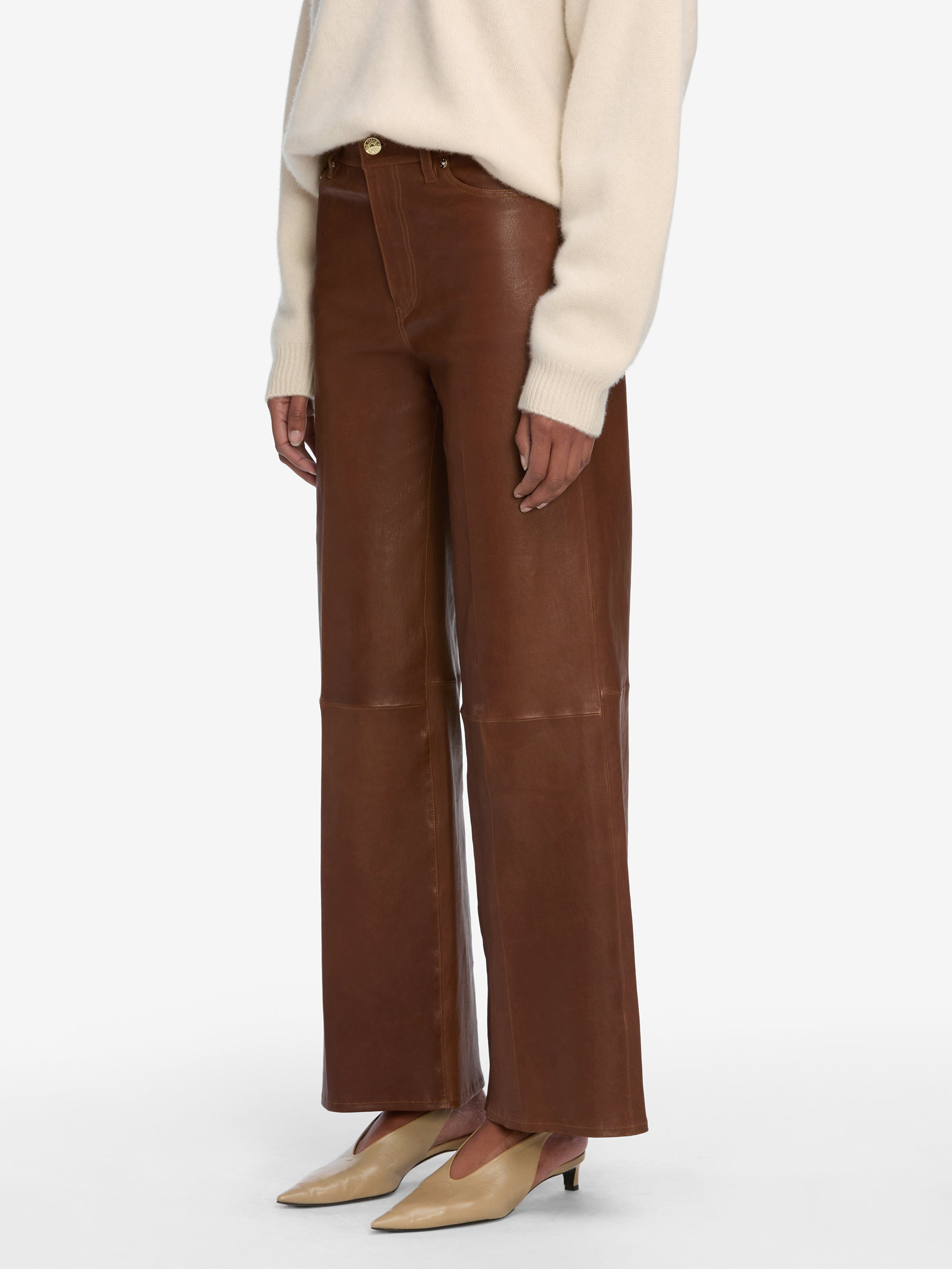 Le Slim Palazzo Leather in Cedar - 5