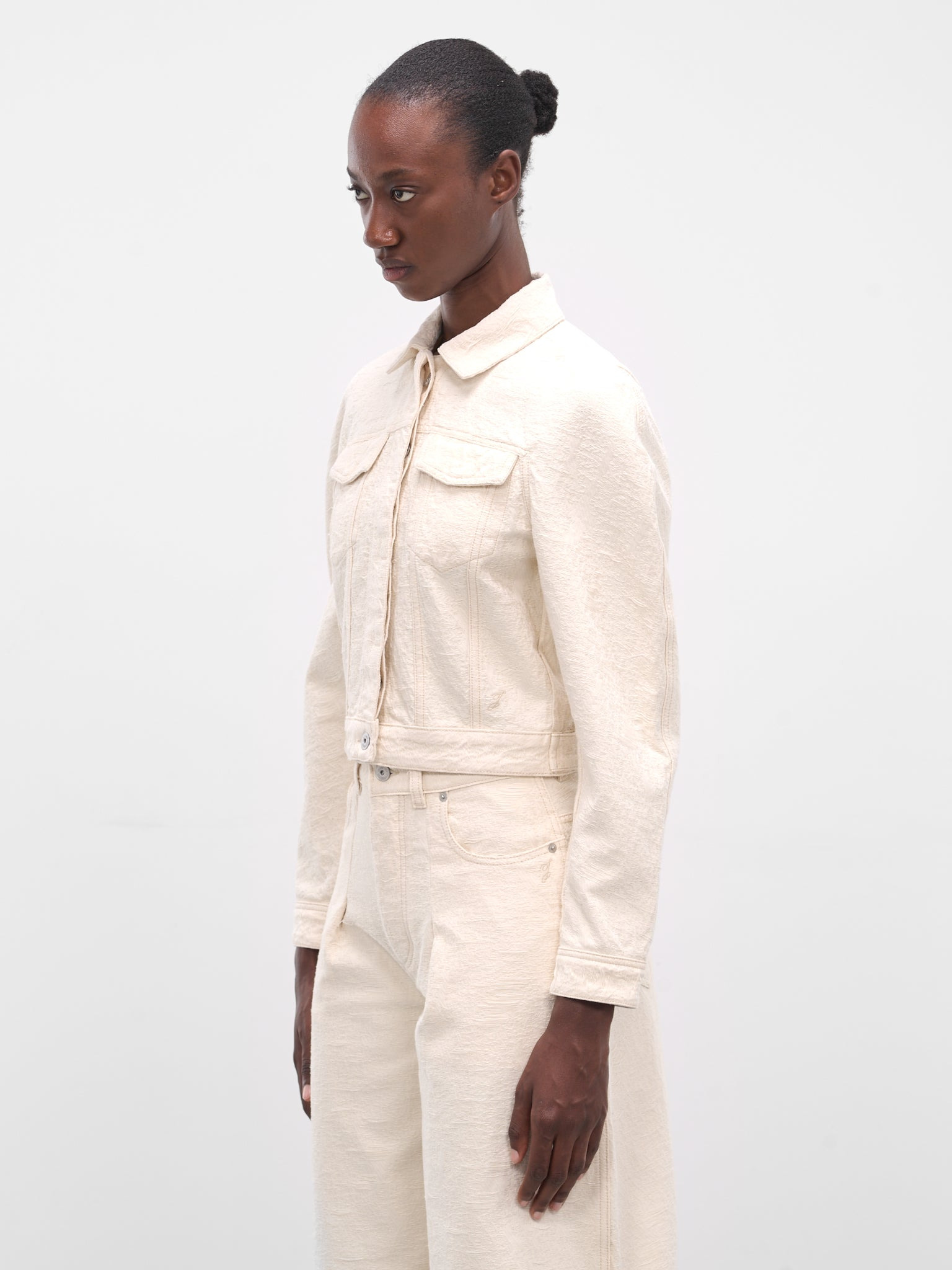 White Ovalo Cropped Denim Jacket - 2