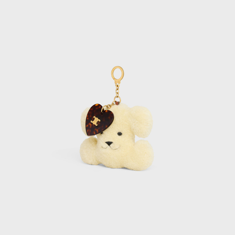 CELINE TRIOMPHE pom-pom keyring  with heart in SHEARLING AND ACETATE with GOLD FINISHING outlook