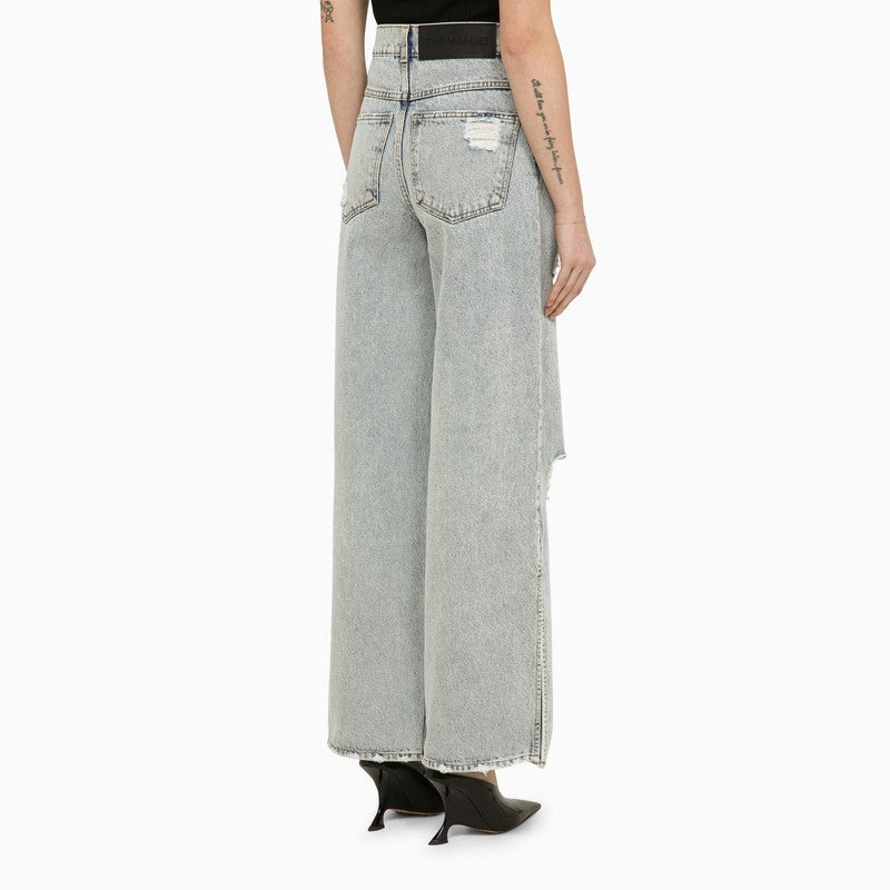 LATHI BLUE WIDE DENIM JEANS WITH WEAR - 2