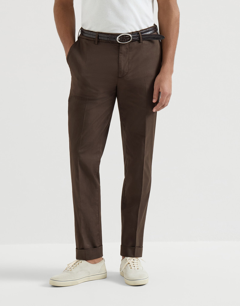 Garment-dyed American Pima cotton comfort gabardine Italian fit trousers 2