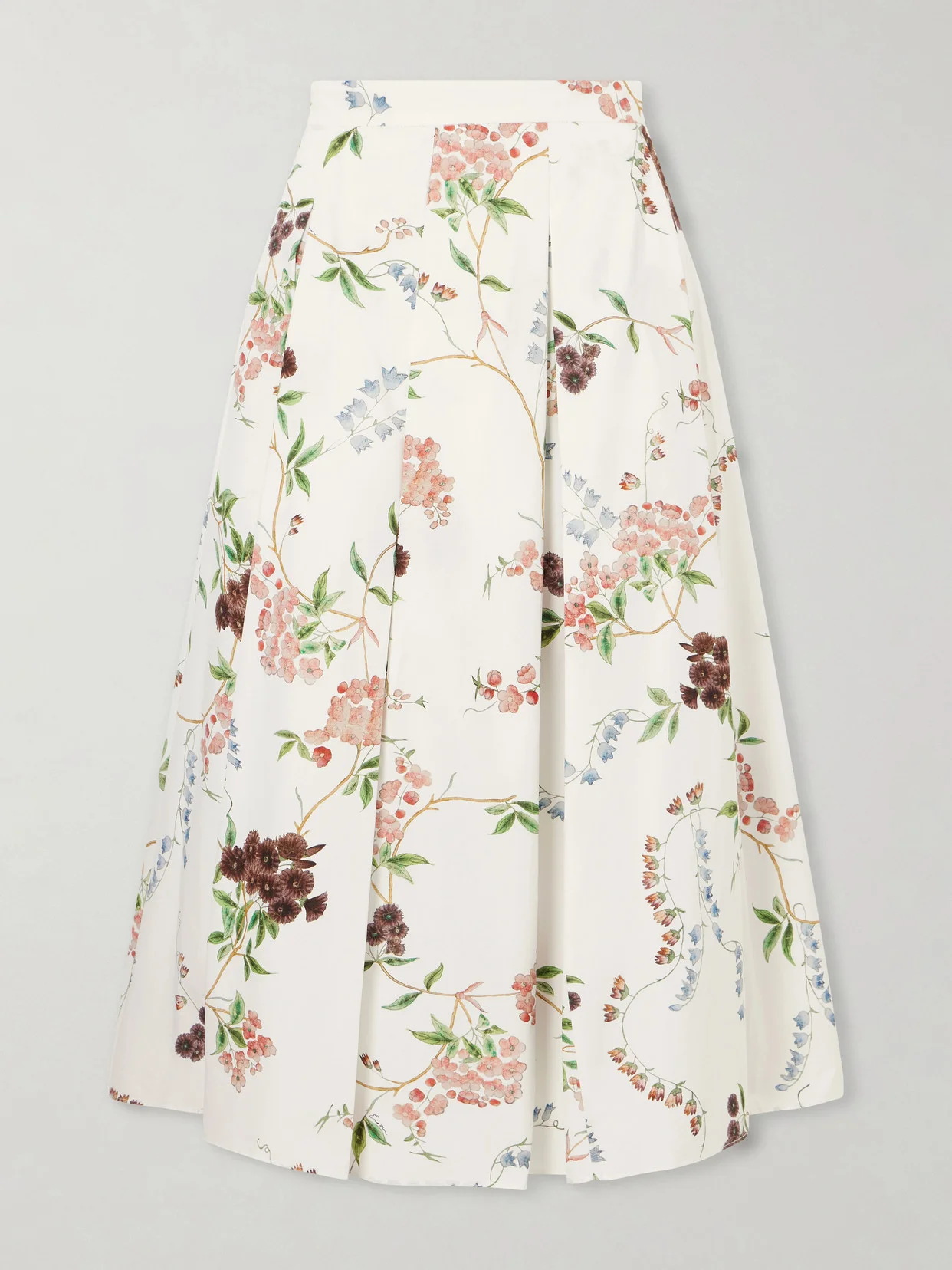 Floral-print Pleated Cotton Midi Skirt - 1