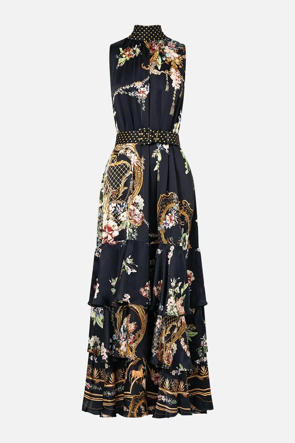 HIGHNECK TIERED RUFFLE HEM DRESS - 1