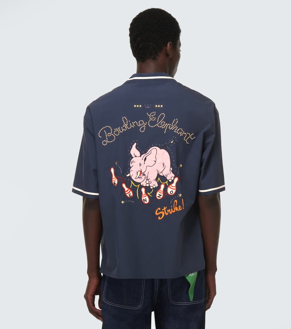 Embroidered cotton bowling shirt - 4