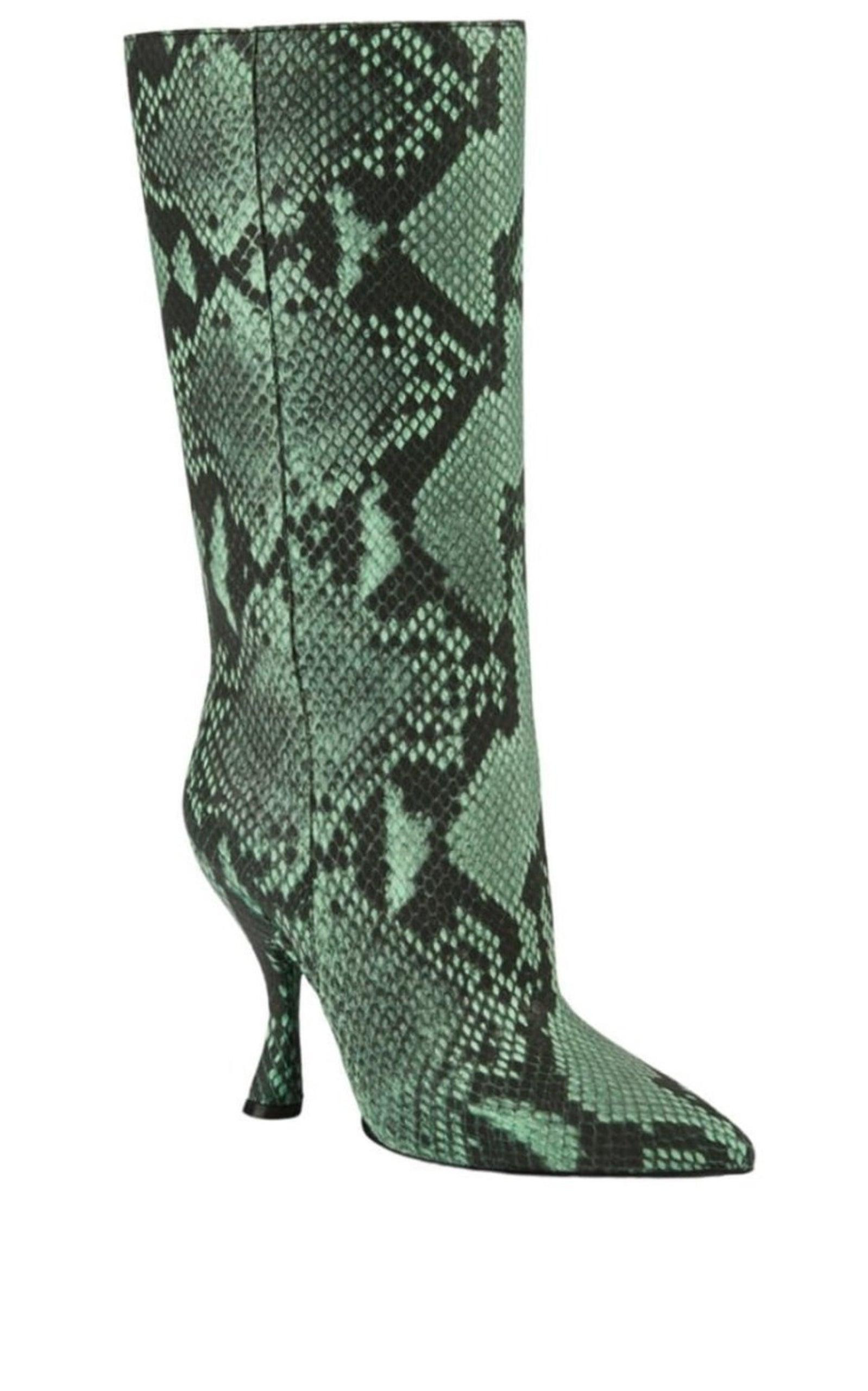 Green 100 Snake Print Leather Boots - 4