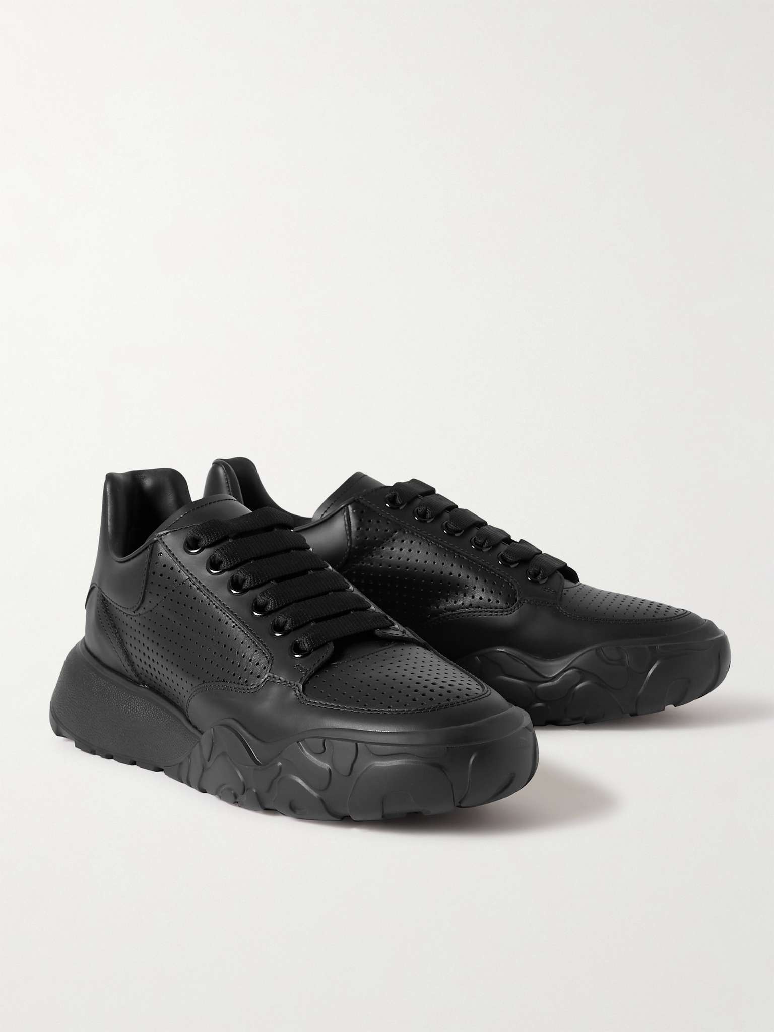 Exaggerated-Sole Perforated Leather Sneakers - 4