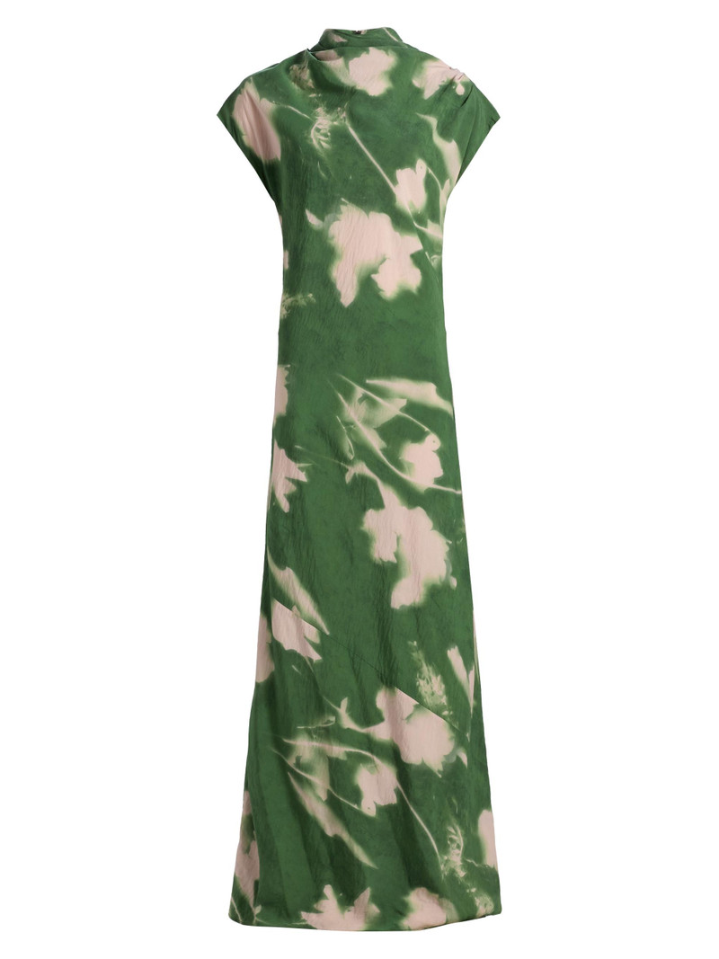 Women's Abstract Floral Crepe A-Line Gown - Cactus 1