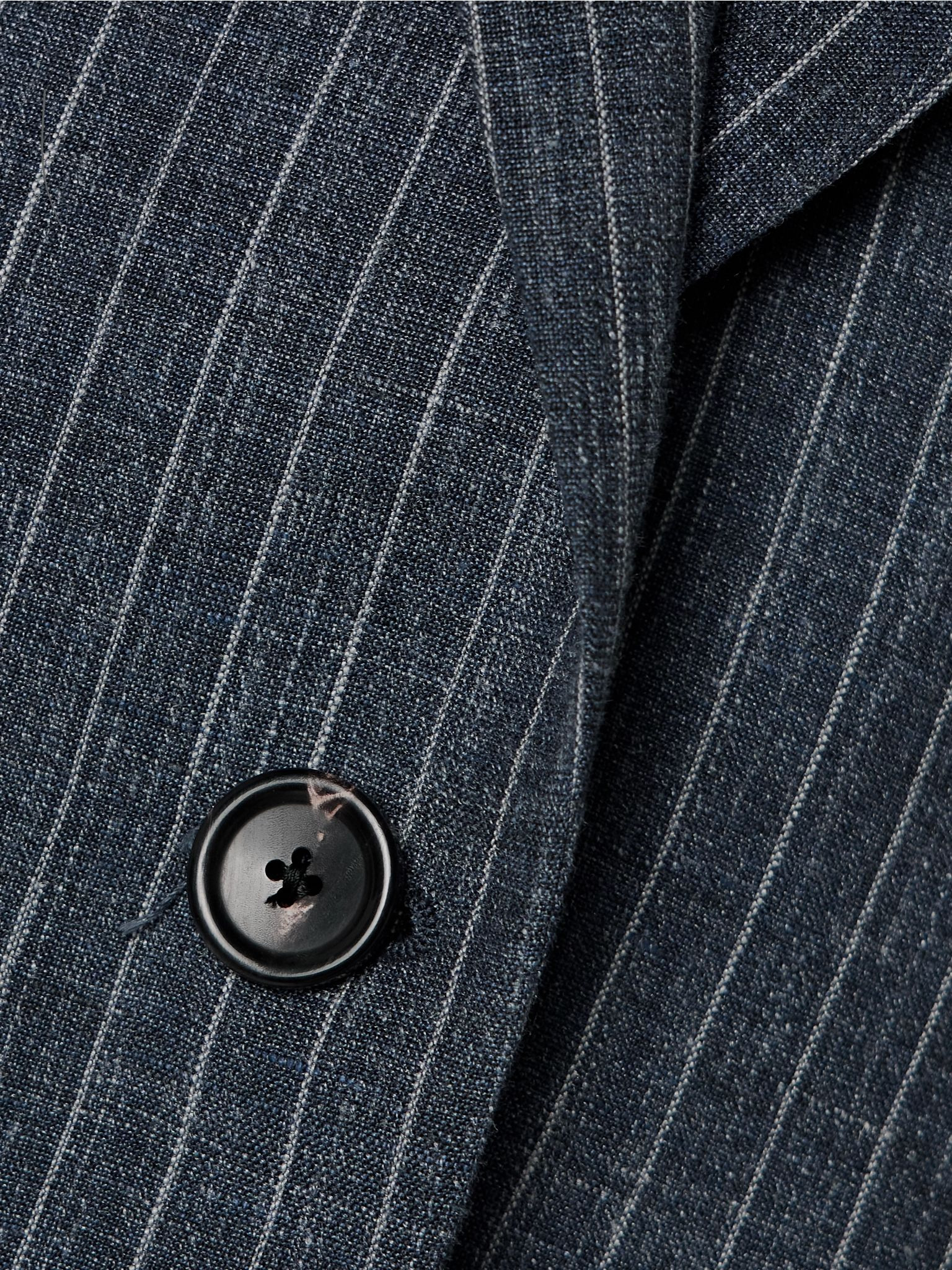 Pinstriped linen, wool and silk-blend blazer Navy - 5