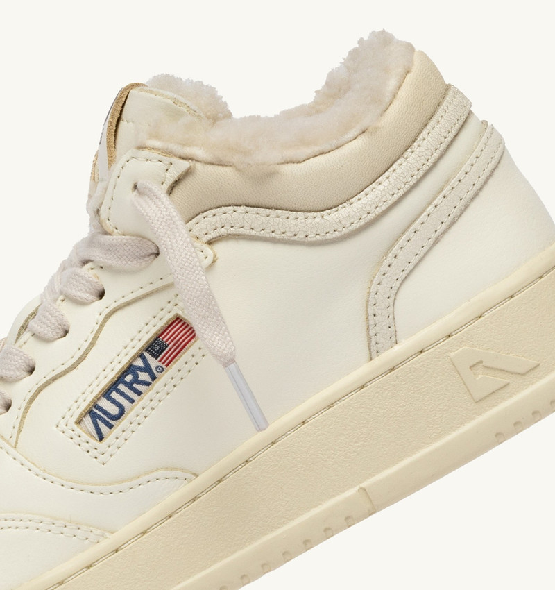 MED-WAY SNEAKERS IN LEATHER AND SHEARLING COLOR WHITE AND MARSHMALLOW 6