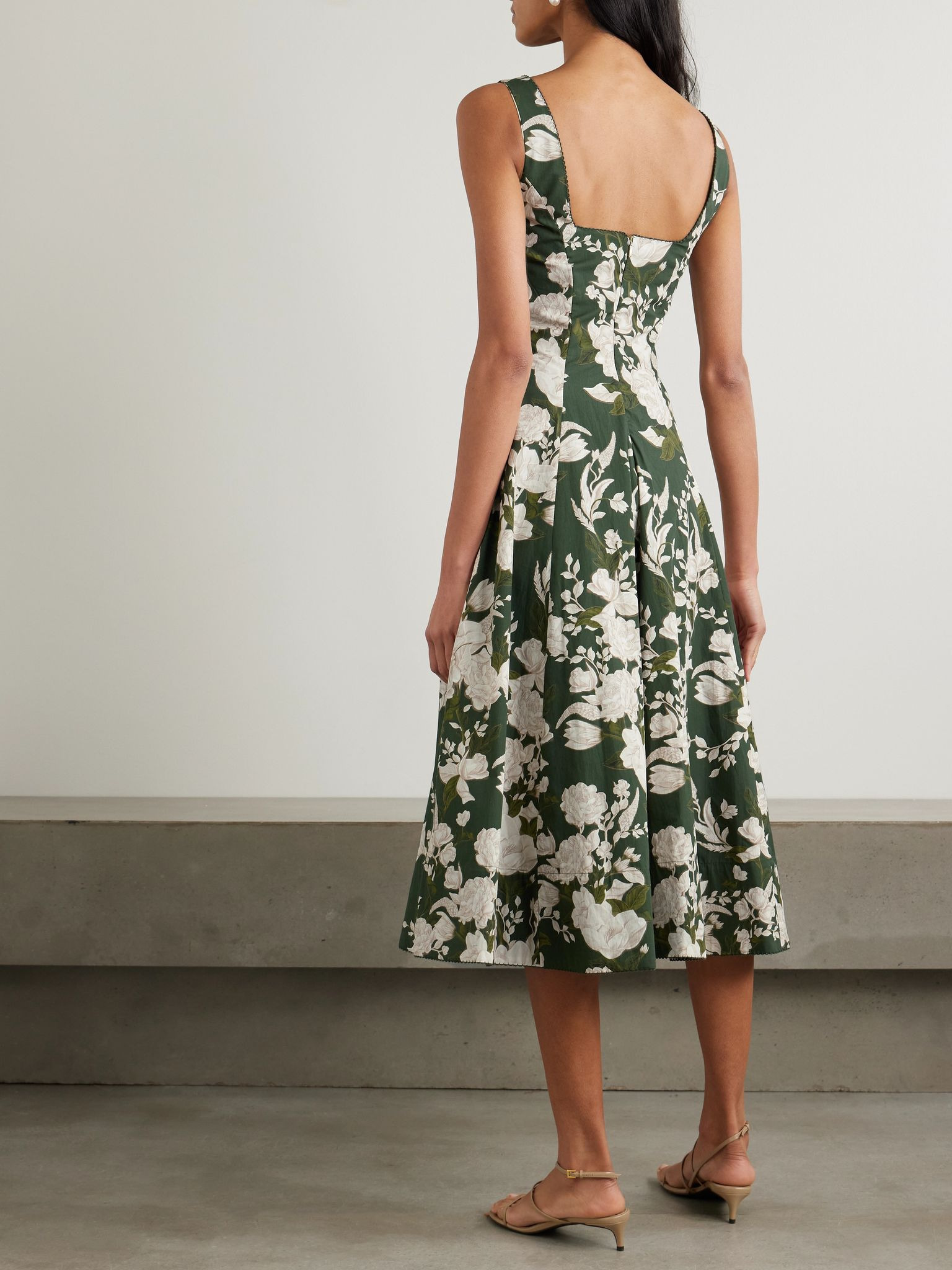 Pistilo Gardenia picot-trimmed floral-print cotton-poplin midi dress Green - 3