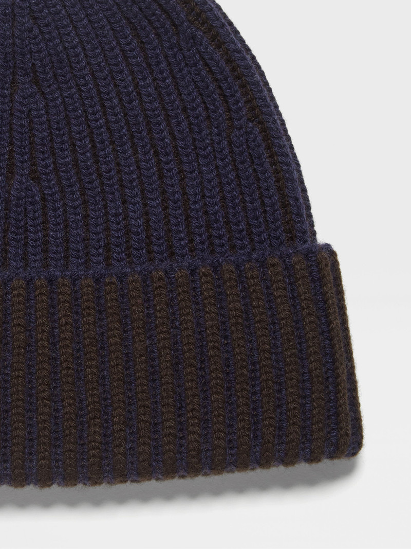ZEGNA INK BLUE AND DARK BROWN OASI CASHMERE BEANIE outlook