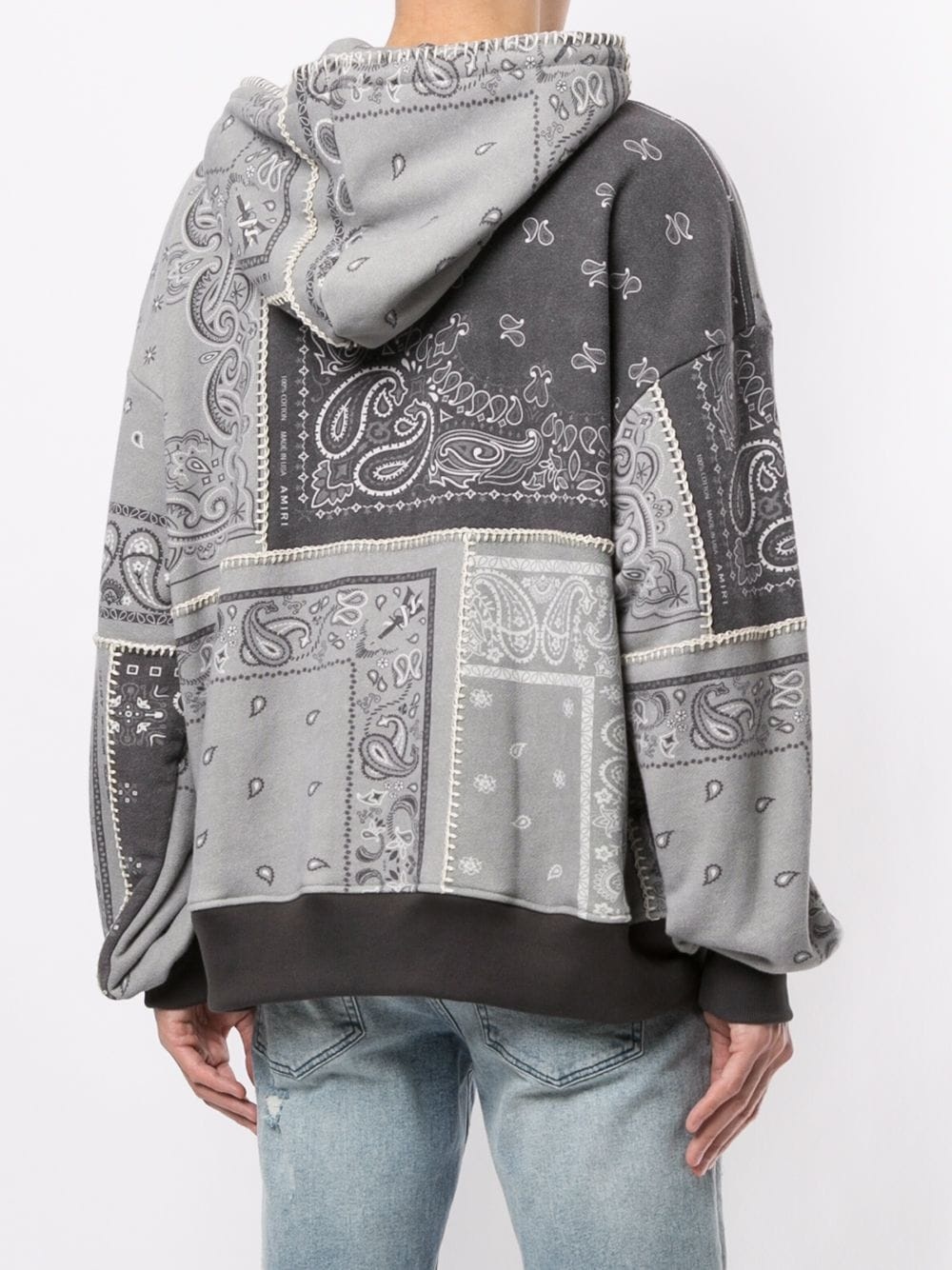 patchwork paisley print hoodie - 4