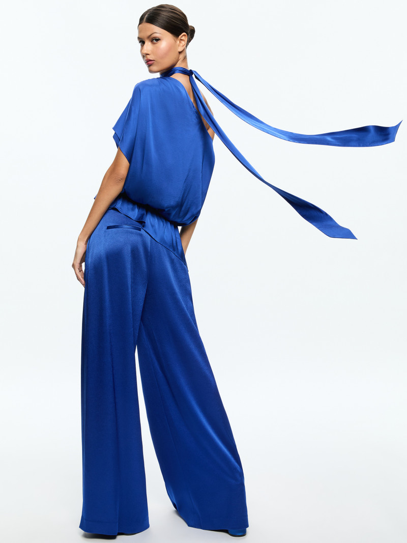 Alice + Olivia MITSUKO DRAPED ONE SHOULDER ASYMMETRIC BLOUSE WITH SCARF outlook
