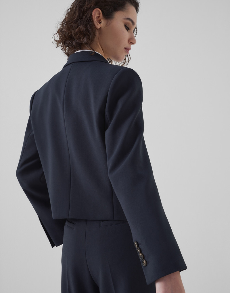 Comfort virgin wool crêpe double cloth crop blazer with monili 2