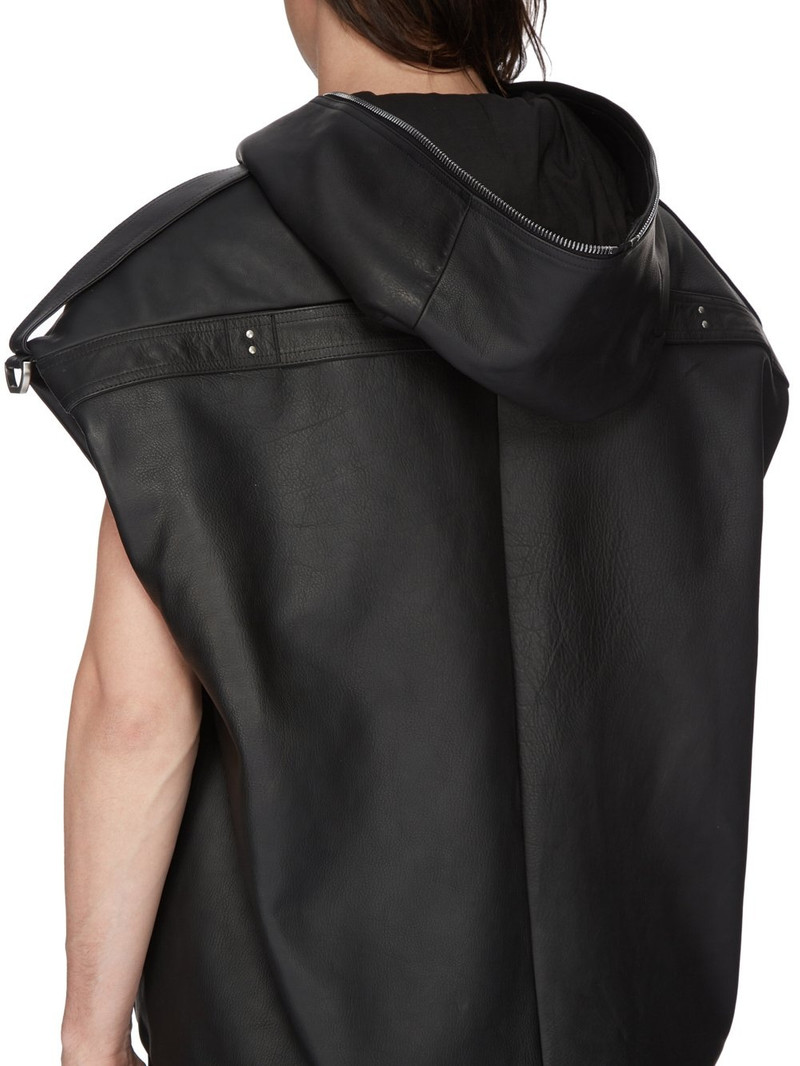 Black Sleeveless Leather Hoodie 5