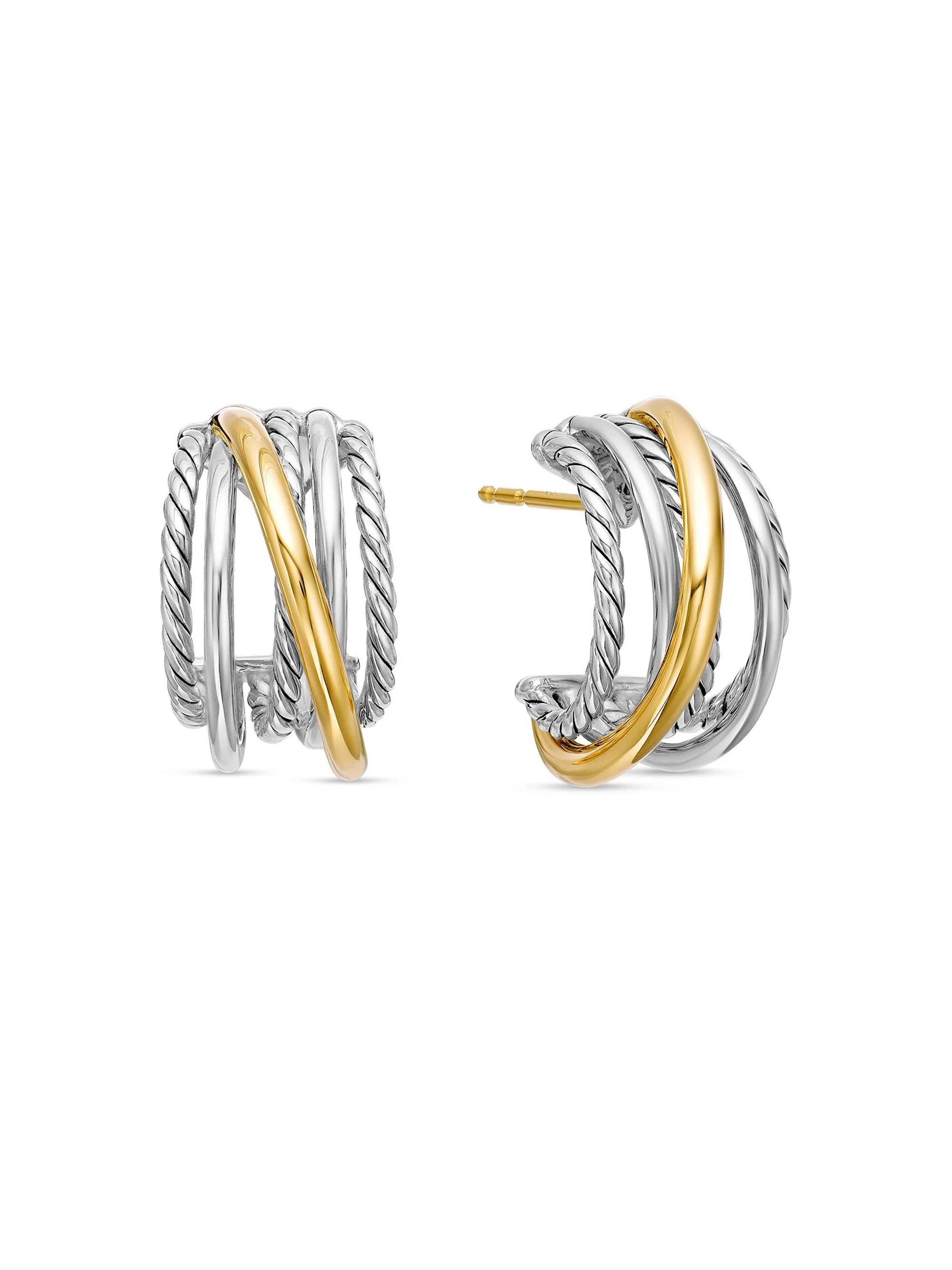 Women's Crossover Shrimp Earrings in Sterling Silver with 18K Yellow Gold, 19.5MM - Silver - 1