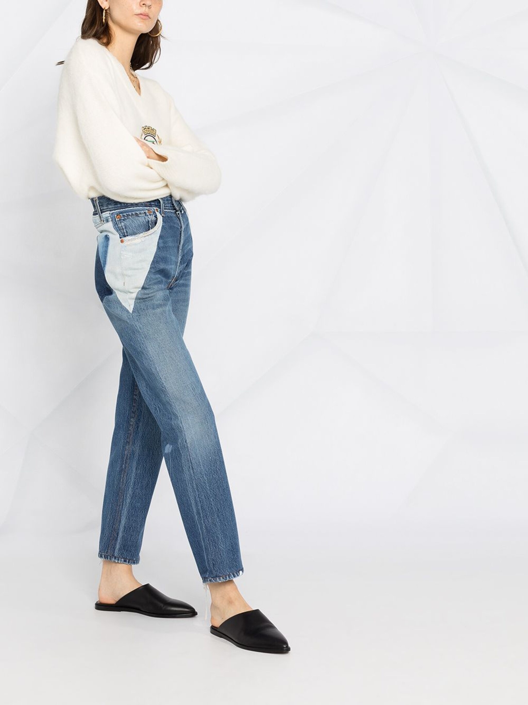 panelled straight leg jeans - 4