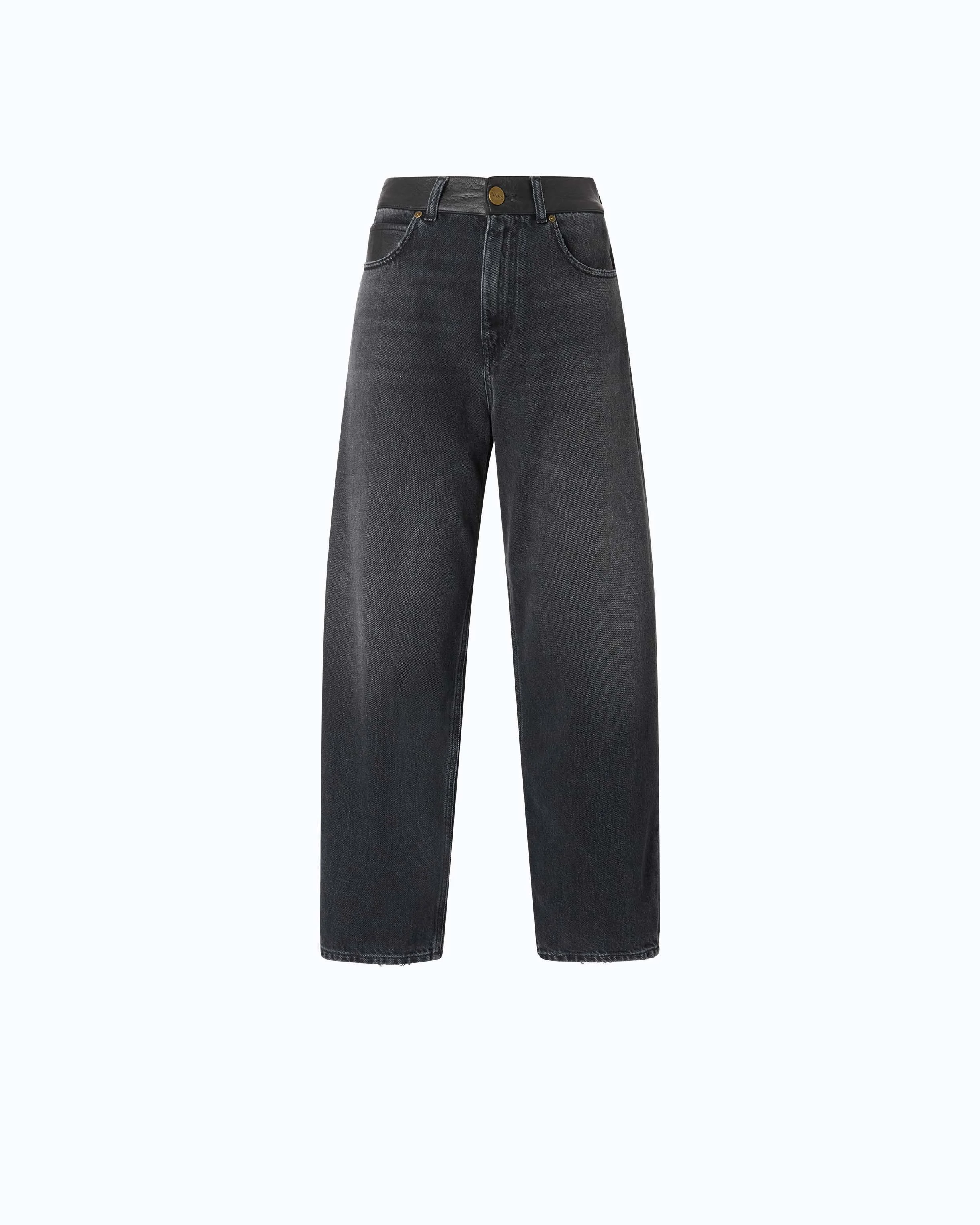 BALLOON-FIT JEANS WITH LEATHER-EFFECT INSERTS - 1