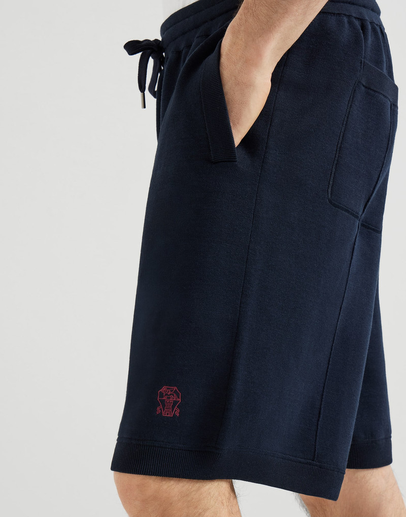 Cotton and silk French terry double knit Bermuda shorts with logo 4