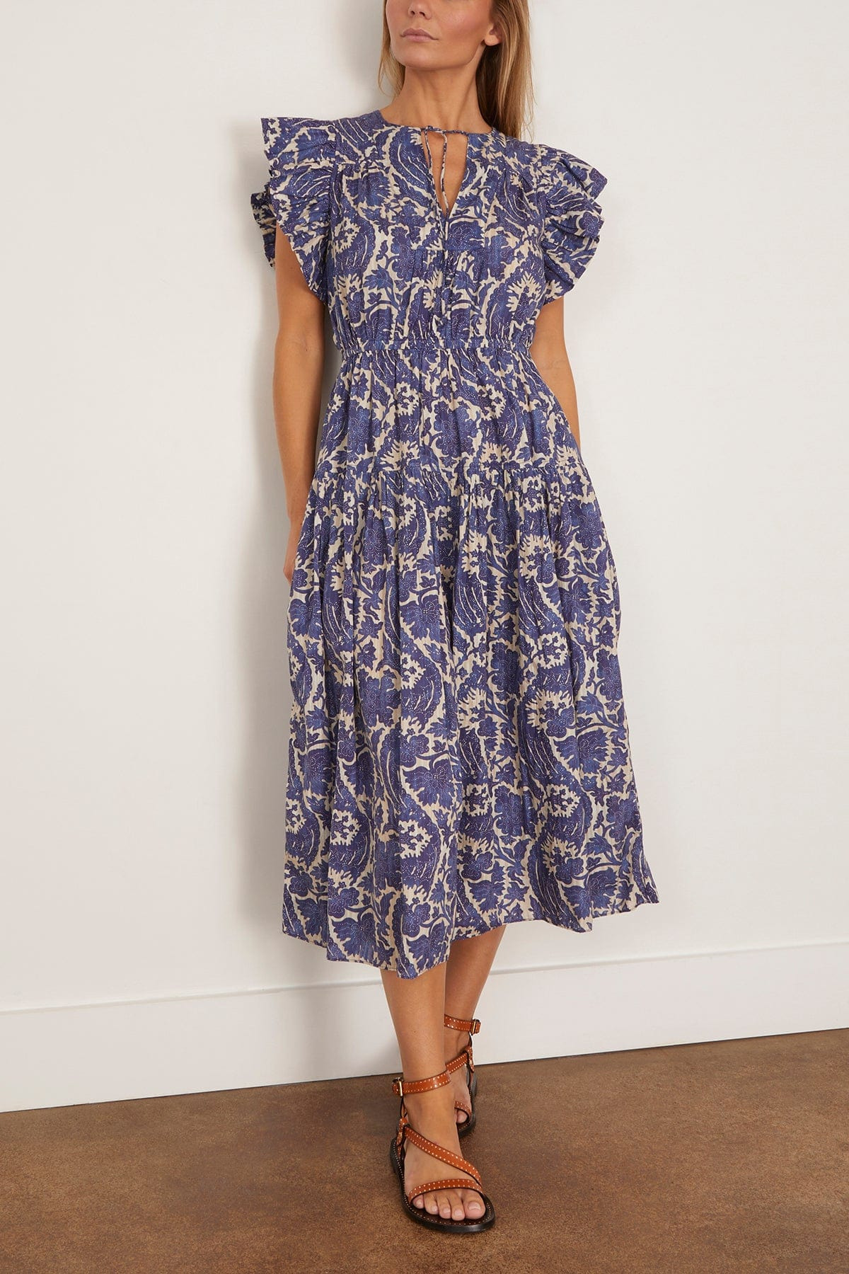 Kairi Flutter Sleeve Midi Dress in Ocean - 3