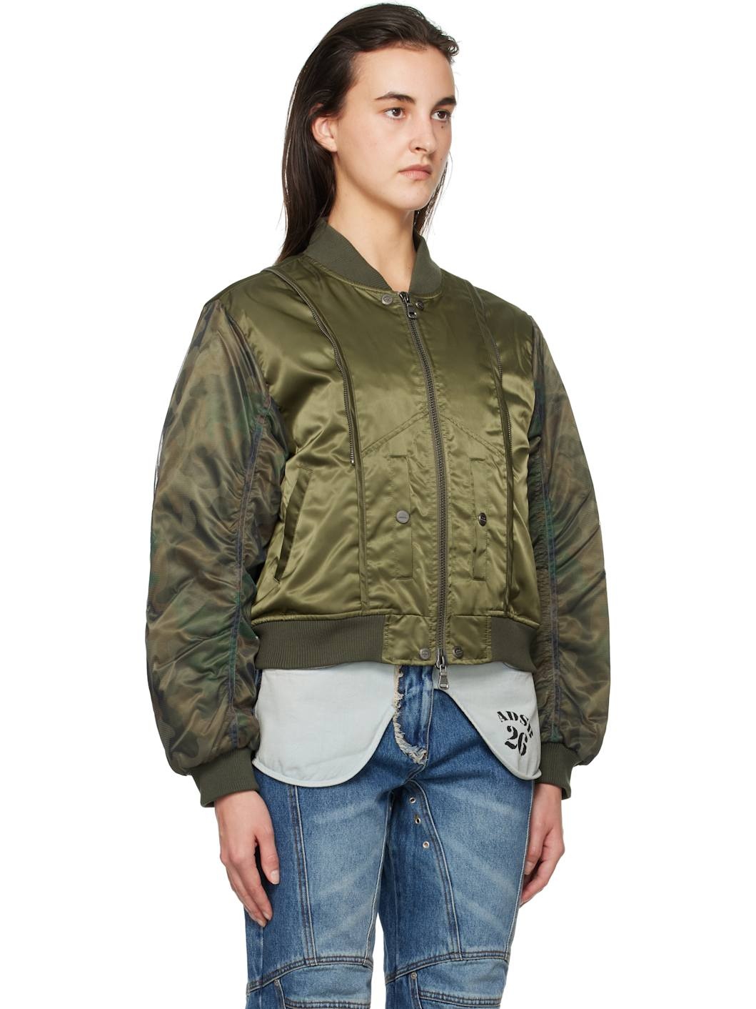 Khaki Mesh Sleeve Bomber Jacket - 2