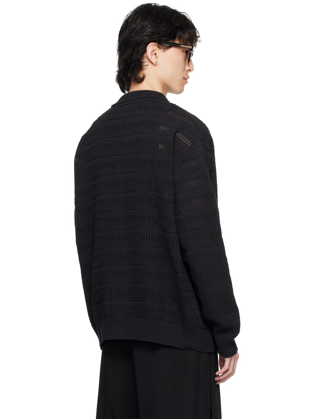 Black Spread Collar Cardigan - 3