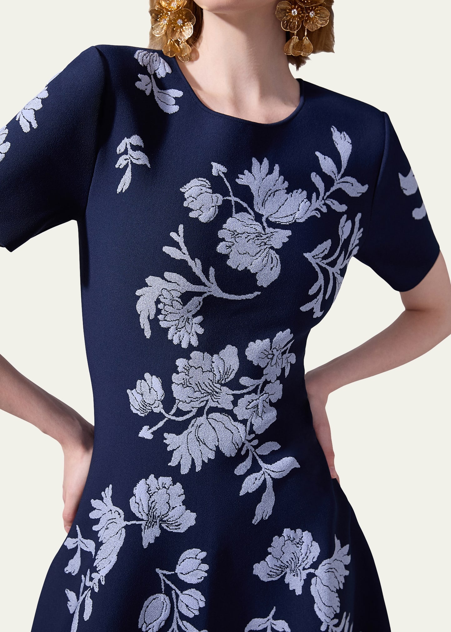 Floral Jacquard Flare Dress - 4