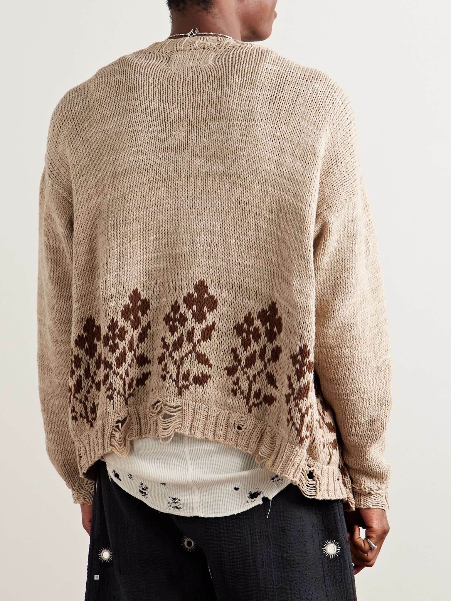 Distressed Intarsia Kala Cotton Cardigan - 3