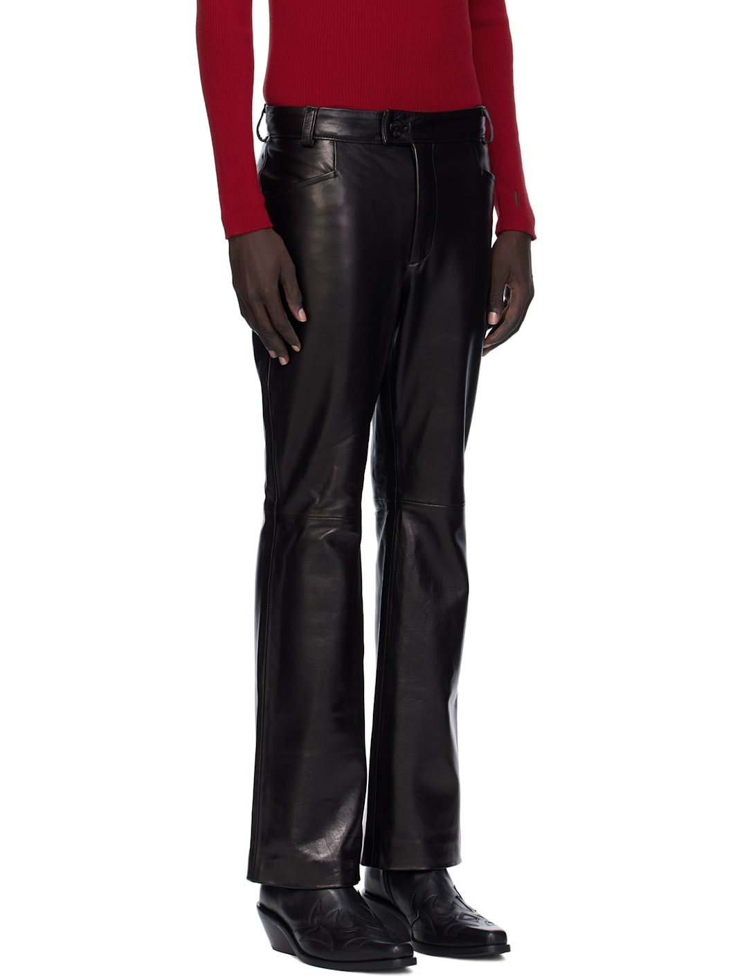 Black Flare Leather Pants - 2