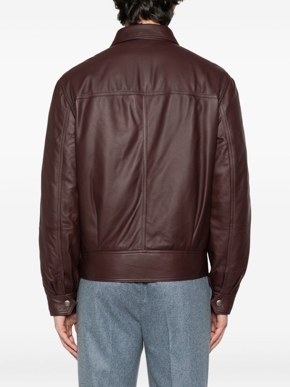 zip-fastening leather jacket - 4