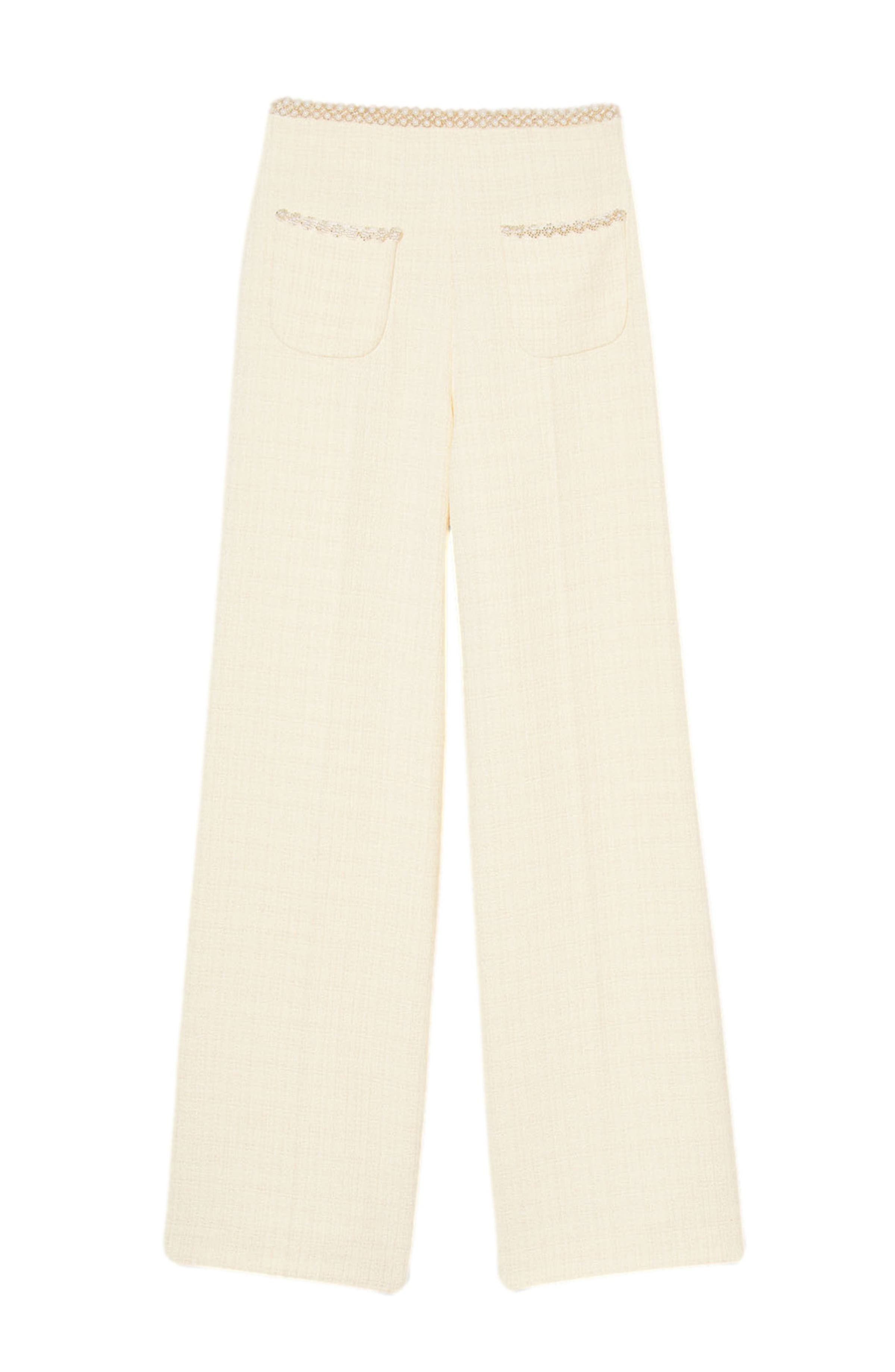 Vaye Embellished Wide Leg Tweed Pants - 7