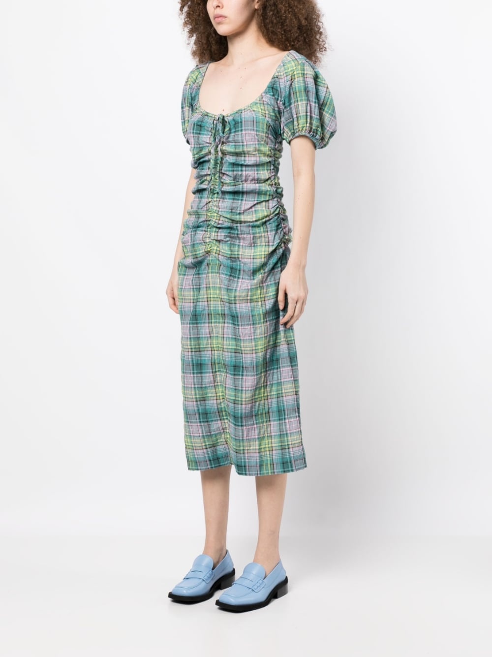 checked seersucker midi dress - 3