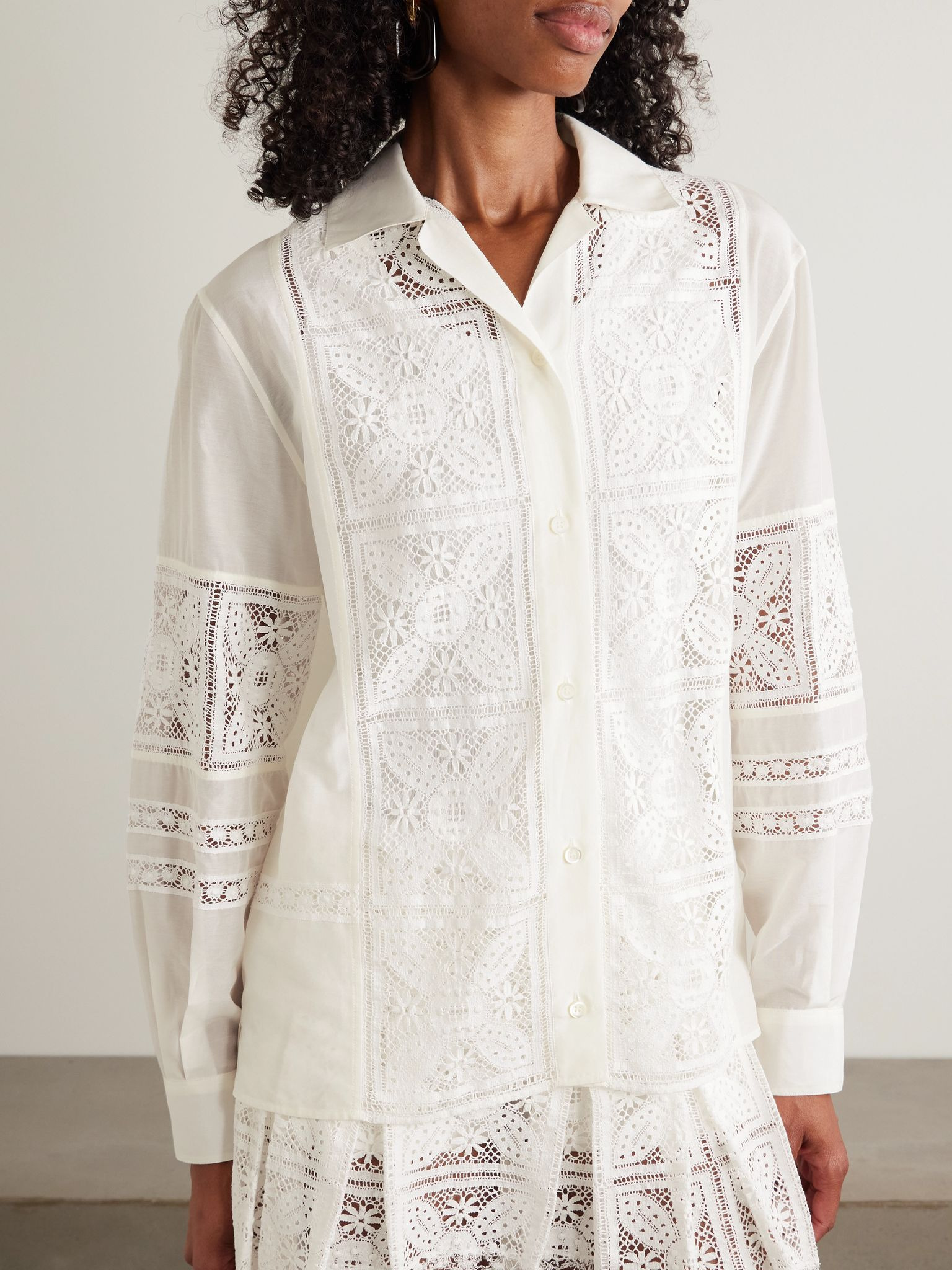 + Paula's Ibiza broderie anglaise cotton and silk-blend shirt White - 3