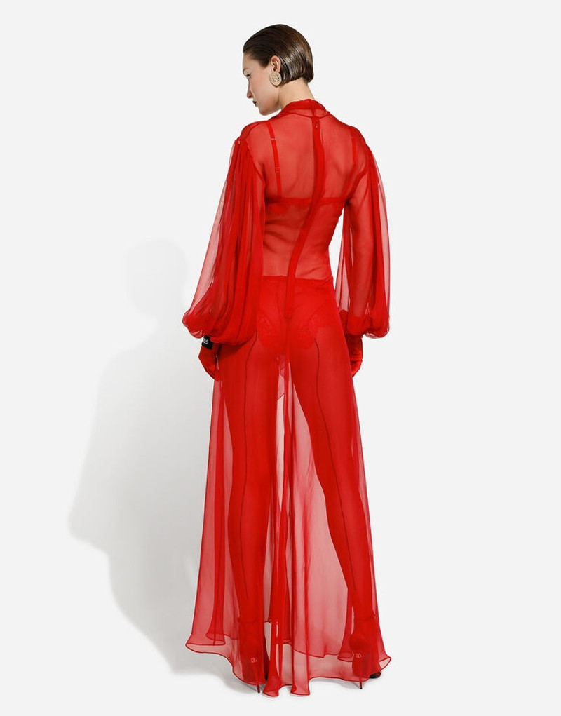 Long silk chiffon dress with bow detail 4