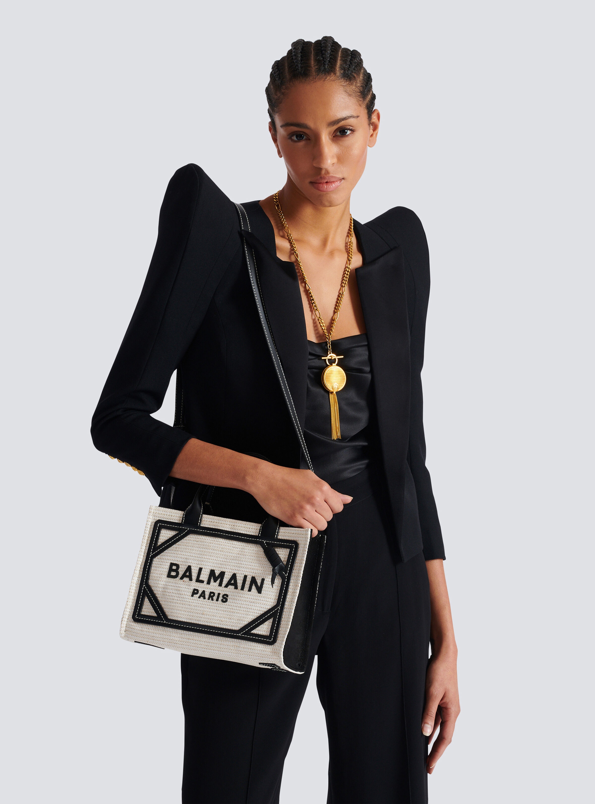 Small raffia B-Army tote bag - 8