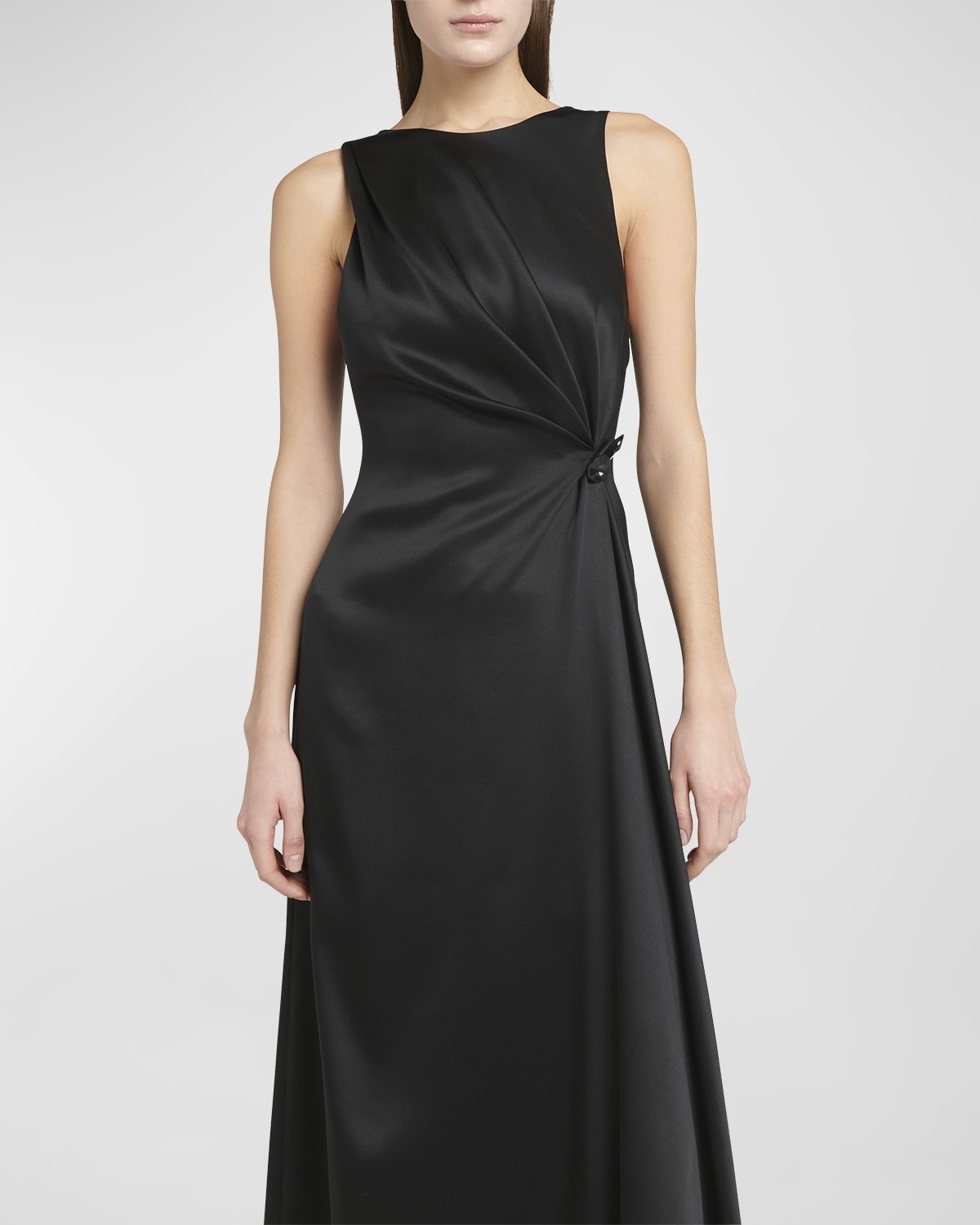 Satin Gown with Gathered Beaded Hip Detail - 7